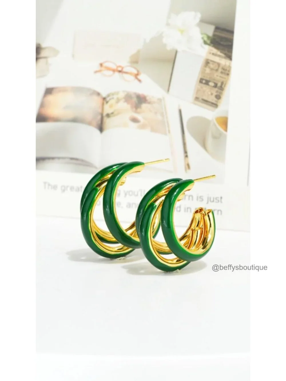 Chunky Triple Hoop Earrings Thick Three Open Hoop Brass Women